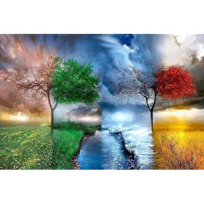 Adult Puzzle Classic Jigsaw Puzzle 1000 Pieces Wooden Puzzle Diy Seasons Landscape Tree Modern Home Decor Intellectual Game Wall Art Unique Gift 75X50Cm