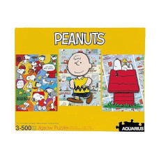 Aquarius Set Of 3 Peanuts Puzzles (Three 500 Piece Jigsaw Puzzles) - Glare Free - Precision Fit - Officially Licensed Peanuts Merchandise & Collectibles - 14X19 Inches