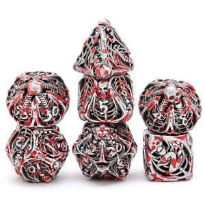 Hollow Metal Dnd Game Dice Skulls Ancient Bloodstain 7Pcs Set For Dungeons And Dragons Rpg Mtg Table Games D&D Pathfinder Shadowrun And Math Teaching (With Metal Case)