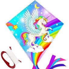 Toy Life Blue Unicorn Kite For Kids Easy To Fly Large Kids Kite - Kites For Kids And Adults Easy To Fly Big Beach Kites For Kids Age 4-8-12 Idea Gift For Children Outdoor Game Activities Beach Trip