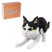 Larcele Cat Mini Building Blocks Animal Set, Diy Micro 3D Building Toy Bricks,1390 Pieces Kljm-05(Black And White Cat)