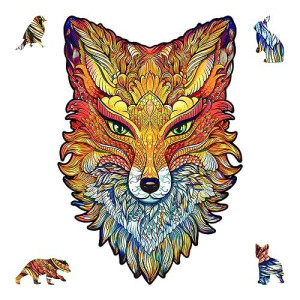 Unidragon Wooden Jigsaw Puzzles - Fiery Fox, 107 Pcs, Small 6.2"X9.4", Beautiful Gift Package, Unique Shape Best Gift For Adults And Kids