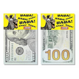 Larkmo The Pranking Zebra Funny $100 Gag, Realistic One Hundred Dollar Bill Joke Office Prank For Men, Women & Children, Great Practical Joke, Kit Of 50 Pieces