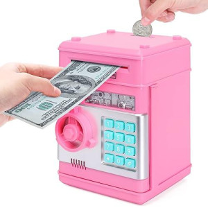 Ephvodi Pink Piggy Bank Cash Coin Can Atm Bank Electronic Coin Bank Real Money Saving Box For Teen Girl Toys Age 4 8 10 12 With Password Code Lock Atm Machine For Kids Gift