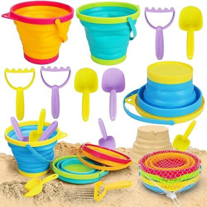 Toy Life Collapsible Beach Toys For Kids Ages 4-8 8-12, Collapsible Sand Toys For Toddlers 1-3, 3 Packs Collapsible Sand Buckets And Shovels For Kids, Sand Box Toys For Kids, Toddler Beach Toys