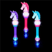 Unicorn Spinning Led Light Up Wand (14) Batteries Included Fun Cute Pretend Princess Spin Wands Prop, And Party Favor For Boys And Girls (3 Pack)