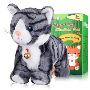 Pattern Gray Robotic Cat Toy For Kid That Move And Meow Purrs Touch Control Kitten Toys Animated Realistic Kitty Toys Kitten Robot Toy For Halloween Birthday H:12