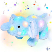 Hopearl Led Musical Plush Elephant Light Up Stuffed Animal Elephish Floppy Night Lights Glow In The Dark Birthday Festival For Kids Toddlers, Blue, 15''
