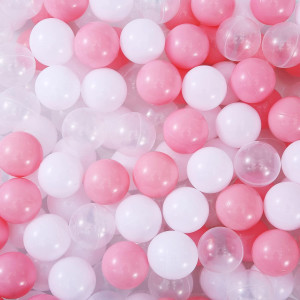 Moonxhome Ball Pit Balls For Toddlers, Bpa Free Crush Proof Plastic Toy Balls For Ball Pit, Children'S Water Toys, Ideal Gift For Christmas Balls For Play Tent 2.15" Pack Of 100 White Clear And Pink