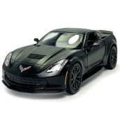 Corvette C7 Grand Sports Diecast Car Model Toy Vehicle Supercar 1/36 Scale Pull Back Vehicles Doors Open Alloy Metal Kids Boys Toys Adults Mens Christmas Stocking Stuffers Gifts, Matt Black