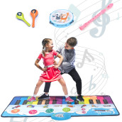 Floor Piano Mat For Kids - Large 4Ft. Portable Play Mat - 24 Keys, 8 Inbuilt Sounds - Completed Set With 2 Maracas, Tambourine, And Flute - Ideal Gift For Ages 3+ - Non-Slip, Compact & Portable - Usa