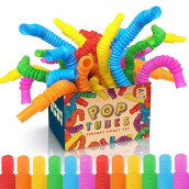 Mini Pop Tubes Fidget Toy 24 Pack: Sensory Stretch Tubes Kit Stress Relief Toys For Kids | Fun Pop Tubes Bulk | Classroom Party Favors Prizes Birthday Party Supplies Fine Motor Skills For Toddlers