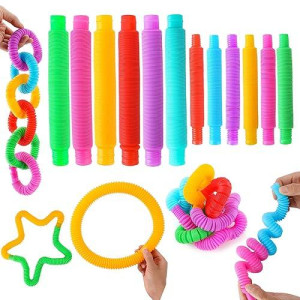 Icool Newest Sensory Fidget Toy Set 12 Pcs Pack With Big Pop Tubes Fidget Toy And Mini Pop Tubes Fidget Toys��