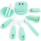 9Pcs Plastic Simulation Dentist Play Set Medical Kit Pretend Toy For Kids Hygienic Habbit Cultivation Role Play Game For Children 6 Colors (Purple/Pink/Yellow/Green) Simple Opp Bag Packaging (Green)