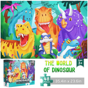 Jumbo Floor Puzzle For Kids Dinosaur Jigsaw Large Puzzles 48 Piece Ages 3-6 For Toddler Children Learning Preschool Educational Intellectual Development Toys 4-8 Years Old Easter Gift For Boy And Girl