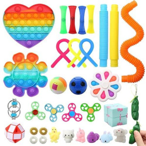 Fidget Pack, 35Pcs Fidget Toys Set With Popping Fidget Sensory Toys For Kids And Adults Simple Fidget Stress Relief Kit Gift For Party Classroom Christmas Stocking
