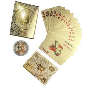 Rich Life Style Bitcoin Waterproof Gold Playing Cards With Commemorative Bitcoin Encased In Protective Plastic
