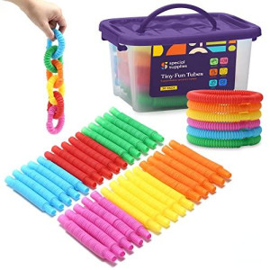 Special Supplies 30-Pack Mini Fun Pull And Pop Fun Tubes Mini For Kids Stretch, Bend, Build, And Connect Toy, Provide Tactile And Auditory Sensory Play, Reusable Storage Container, Colorful