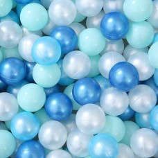 Starbolo Ball Pit Balls Play Balls -100Pcs Pearl 4 Blue Colors Ocean Balls Bpa&Phthalate Free Non-Toxic Crush Proof Soft Plastic Ball Pit For Toddlers 1-3 Kids Birthday Pool Tent Party