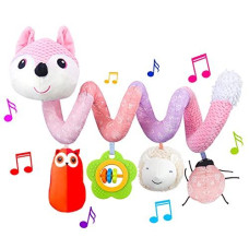 Hilenbo Car Seat Toys, Infant Baby Pink Fox Spiral Activity Plush Hanging Toys For Car Seat Stroller Bar Crib Bassinet Mobile With Music Box Bb Squeaker And Rattles(Pink)