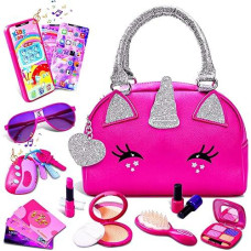 Fftroc Unicorns Pretend Play Toddler Girl Purse With Makeup Toys Set, Little Girls Purse Toys For 3 4 5 6 7 Year Old Girl Gifts, Kids Purse For Christmas, Birthday Gifts For Ages 3-5 4-5 6-8