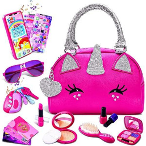 Fftroc Unicorns Pretend Play Toddler Girl Purse With Makeup Toys Set, Little Girls Purse Toys For 3 4 5 6 7 Year Old Girl Gifts, Kids Purse For Christmas, Birthday Gifts For Ages 3-5 4-5 6-8