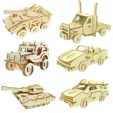 3D Wooden Puzzle - 6 Piece Set Wooden Car Brain Teaser Puzzle - Diy Assembly Car Building Model Kits - Wood Stem Toys Gifts For Kids And Adults Teens Boys Girls