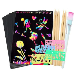 Scratch Paper Art Supplies, Art Kit gifts for 3 4 5 6 7 8 9 10 Year Old girl gifts Boy gifts, Rainbow Scratch Drawing Paper Arts and crafts Set for Kids games Birthday christmas gifts