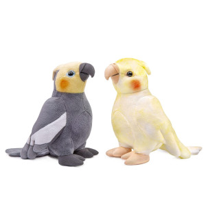 Zhongxin Made Cockatiel Plush Toy Set - 2Pcs Simulation Yellow And Grey Parrot Stuffed Animal Cute Little Bird Doll As Gift For Your Friends 7 Inch