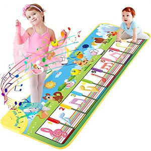 Piano Mat | Music Mat, Child Floor Piano Keyboard Mat With 8 Animal Sounds Early Education Toys For 1/2/3/4/5 Year Old Girls Boys Gifts (Upgrade Size: 43.3" X14.6"/110X37Cm )