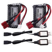 Blomiky 2 Pack 7.4V 800Mah 2S Li-Ion 15C Battery With T Plug And Cable Compatible With Bezgar 5 Hm162 Hm161 And 9145 1:20 Remote Control Truck Rc Cars Hbx X03 Rc Boat / 9135 Pro Battery T 2