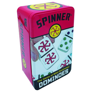 Front Porch Classics | Spinner Colored Dot Dominoes Set, On-The-Go Travel Storage Tin 2 To 8 Players Ages 8 To 99