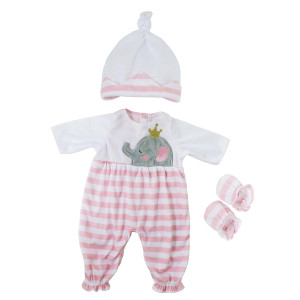 Jc Toys Berenguer Boutique Baby Doll Outfit Pink Striped Long Onesie with Headband, and Booties Ages 2+ Fits Dolls 14- 16