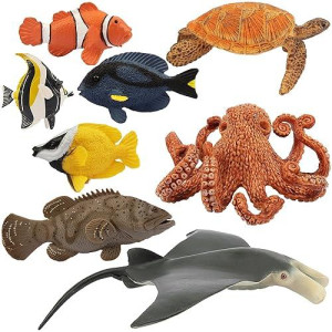 Toymany 8-Piece Sea Creature Figurine Set: Ocean Animals Toys For Kids, Baby Shower Cake Toppers