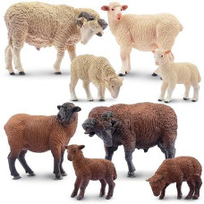 Toymany 8Pcs Merino Sheep Figures Farm Animal Toy Figurines - Plastic Forest Animal Figurines For Kids Boys Girls Age 3-5 6-12