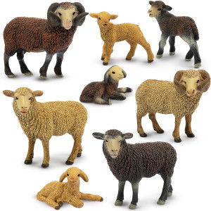 Toymany 8Pcs Merino Sheep Figures Farm Animal Toy Figurines - Plastic Forest Animal Figurines For Kids Boys Girls Age 3-5 6-12