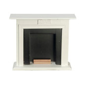 Melody Jane Dollhouse White & Black Fireplace With Logs Miniature Furniture 1:12 Scale