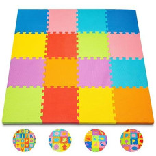 Toyvelt Foam Puzzle Floor Mat For Kids - 12X12 16 Tiles Interlocking Play Mat With Colors, Shapes, Alphabet, Abc, Numbers - Educational Large Puzzle Foam Floor Tiles For Crawling, Non-Toxic