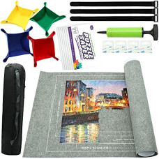 Portable Puzzle Mat Roll Up - With 9 Glue Sheets, Sorting Trays, Hand Pump, Inflatable Tube, And Storage Bag - Perfect For Kids And Adults (Gray, 1500Pcs)