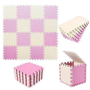 Tamiplay 16 Tiles, 0.4 Inch Thicked Interlocking Floor Mats With Solid Colors, Squares Baby Play Mat, Eva Foam Puzzle Floor Mat Foam Mats For Kids, Baby, Toddlers (Beige/Pink)