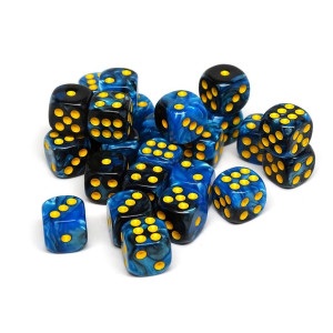 25 Count Pack Of 12Mm D6 Dice - Matching Collection Of 6 Sided Dice With Pips (Blue And Black Swirl)