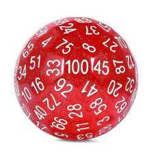 Dndnd Glitter Red Single D100 100 Sided Dice With Velvet Pouch (Glitter Red With White Number)