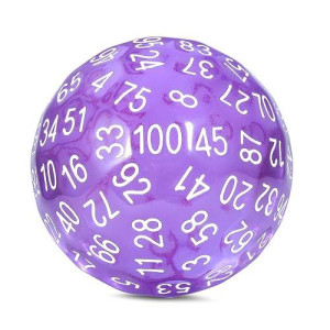 Glitter Purple D100 Dice Dndnd 100 Sided Die With Translucent Pouch For Dungeons And Dragons(Chameleon Purple With White Number)