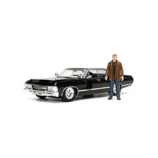 Jada Toys 253255037 Supernatural Dean Winchester, 1967 Chevy Impala Sport Sedan, Doors + Boot + Moter Cover To Open, 1:24 Scale, Black, One Size