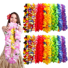 AMAZINg TIME 100 Pieces Hawaiian Luau Leis Bulk,Tropical Flower Necklace for Hawaii Party Decorations Favors, Beach Party Decors