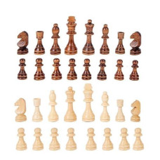 Wowwoody 4 King Height Wooden Chess Pieces (32+2 Extra Queens) Wooden Chess Pieces Tournament Staunton Wood Chessmen Pieces Only, Chess Game Pawns Figurine Pieces, Includes Storage Bag(11056)