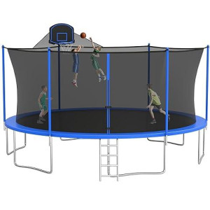 Lhx 1500Lbs Tranpoline For Adults Capacity For 10 Kids - Astm Approved, 16Ft Tranpoline With Safety Enclosure Net, Basketball Hoop And Ball, Spring Pad Mat, Ladder
