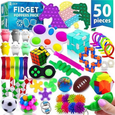 50 Pcs Fidget Pack - Party Favors Gifts For Kids, Adults & Autistics - Stress Relief Autism Sensory Toy - Fidget Toys Bulk For Classroom Treasure Box Prizes - Pop Its Fidgets Stocking Stuffers