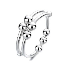 Silver Adjustable Fidget Rings, Anxiety Relief Ring, Anti-Worry Bead Rings Spinner Ring Gift For Women Men Girls