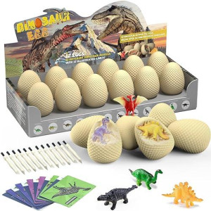 Earth'Scode Dinosaur Eggs, 12 Pcs Dino Eggs Excavation Dig Kit, Dinosaur Toys For Dinosaur Party Gifts For Kids 6-12 Years Old